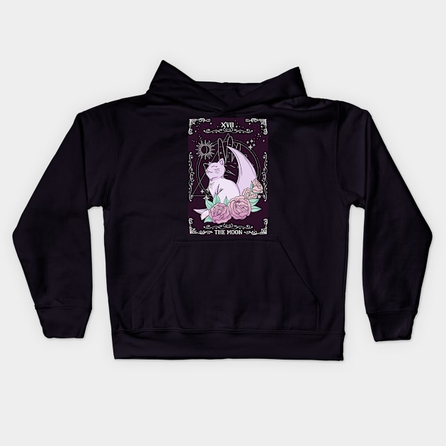 Tarot Card Crescent Moon Cute Cat Roses Cosmic Magic Kids Hoodie by Kali Space